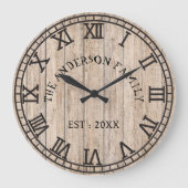 Rustic Monogram Farmhouse Custom Family Name Große Wanduhr (Vorderseite)
