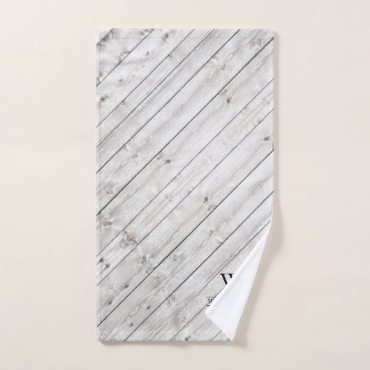 Rustic Monogram Grey Wood Walking Bear Familiennam Badhandtuch Set (Handtuch)