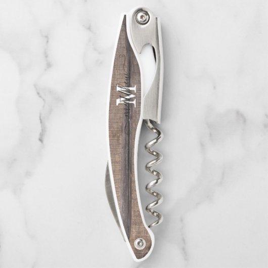 Rustic Monogram Initial Script Flasche Custom  Kellnermesser (Rückseite)