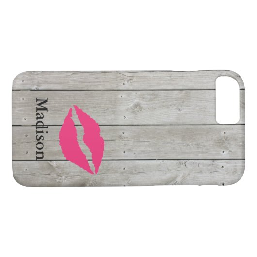 Rustic Monogram iPhone 7 Case mit Kiss (Rückseite (Horizontal))