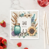 Rustic Monogram Mason Jar Sunblumen Serviette (Beispiel)