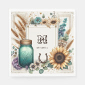 Rustic Monogram Mason Jar Sunblumen Serviette (Vorderseite)