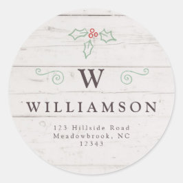 Rustic Monogram Mistletoe Farmhouse Rücksendeadres Runder Aufkleber