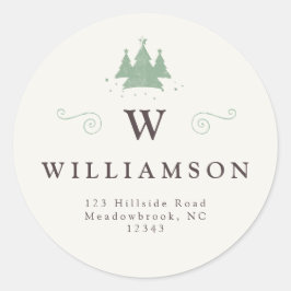 Rustic Monogram Name Christmas Tree Rücksendeadres Runder Aufkleber