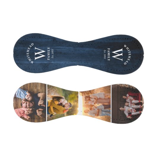 Rustic Monogram Navy Blue Wood Foto Collage Baseball (Paneele)