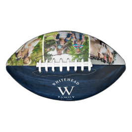 Rustic Monogram Navy Blue Wood Foto Collage Football