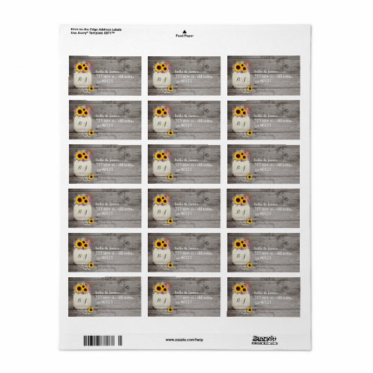 Rustic Monogram Sunflower Address Labels Adressaufkleber (Vorne)