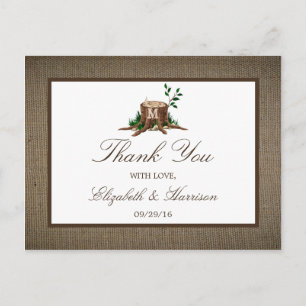 Rustic Monogram Tree & Burlap Wedding Vielen Dank Postkarte