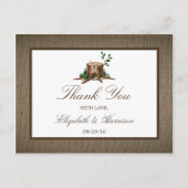 Rustic Monogram Tree & Burlap Wedding Vielen Dank Postkarte (Vorderseite)