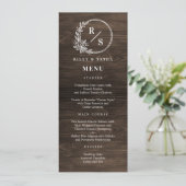 Rustic Monogram Wedding Menu Card Programm (Stehend Vorderseite)