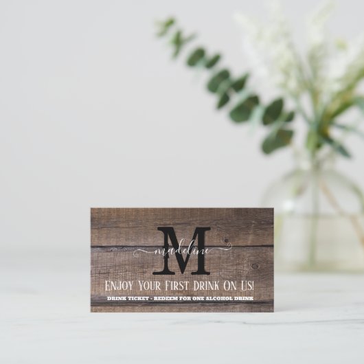 Rustic Monogram Wedk Drink Card Visitenkarte (Stehend Vorderseite)