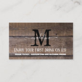 Rustic Monogram Wedk Drink Card Visitenkarte (Vorderseite)