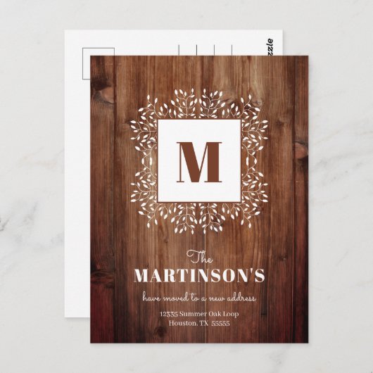 Rustic Monogram Wir haben eine neue Adresse versch Postkarte (Vorne/Hinten)