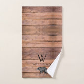 Rustic Monogram Wood Bear Familienname Badhandtuch Set (Handtuch)