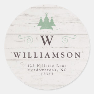 Rustic Monogram Wood Christmas Tree Rücksendeadres Runder Aufkleber