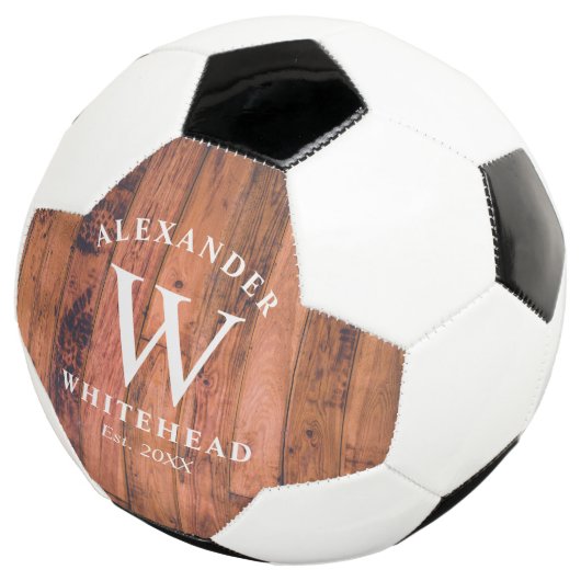 Rustic Monogram Wood Soccer Ball (Dreiviertel)