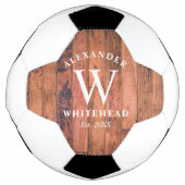Rustic Monogram Wood Soccer Ball (Vorderseite)