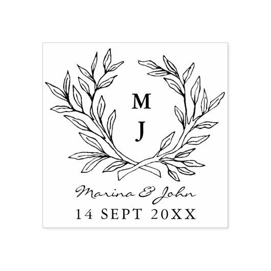 Rustic Monogram Wreath Custom Wedding Gummistempel (Prägung)