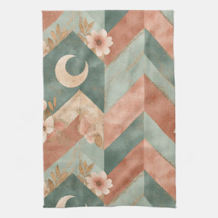 Rustic Moon Blumen Chevron Erdige Muster (7) Geschirrtuch