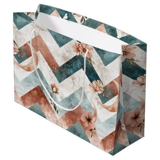 Rustic Moon Blumen Chevron Erdige Musterung (5) Große Geschenktüte (Rückseite Schrägansicht)