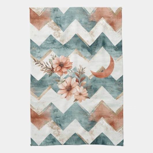 Rustic Moon Blumen Chevron Erdiges Muster (1) Geschirrtuch (Vertikal)