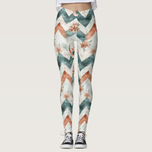 Rustic Moon Blumen Chevron Erdiges Muster (3) Leggings