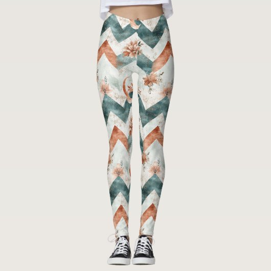 Rustic Moon Blumen Chevron Erdiges Muster (3) Leggings (Vorderseite)