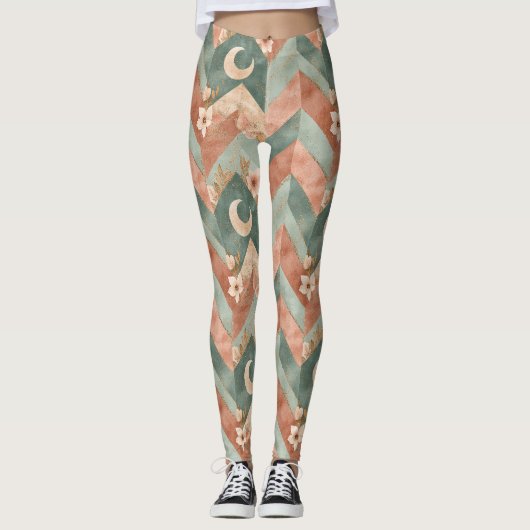 Rustic Moon Blumen Chevron Erdiges Muster (6) Leggings (Vorderseite)