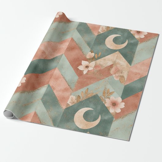 Rustic Moon Blumen Chevron Erdiges Muster (7) Geschenkpapier (Ungerollt)