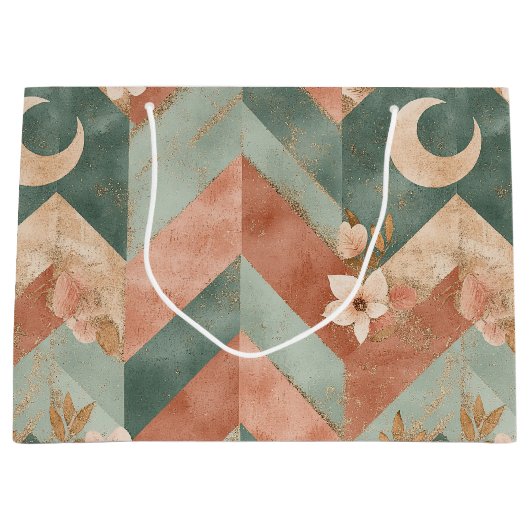Rustic Moon Blumen Chevron Erdmuster (7) Große Geschenktüte (Vorderseite)
