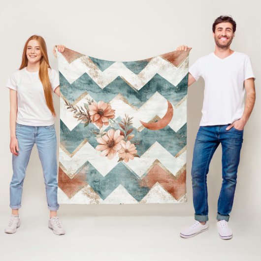 Rustic Moon Blumen-Chevron-Muster (1) Fleecedecke (Beispiel)