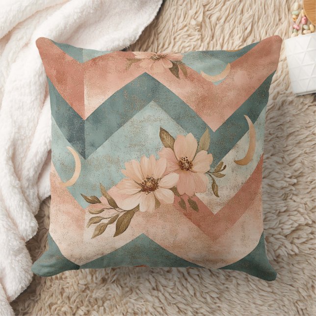 Rustic Moon Blumen-Chevron-Muster erdige (10) Kissen (Decke)