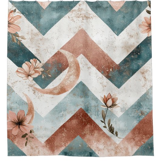 Rustic Moon Blumen-Chevron-Muster erdige (5) Duschvorhang (Vorderseite)