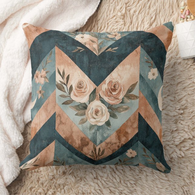 Rustic Moon Blumen-Chevron-Muster erdige (8) Kissen (Decke)