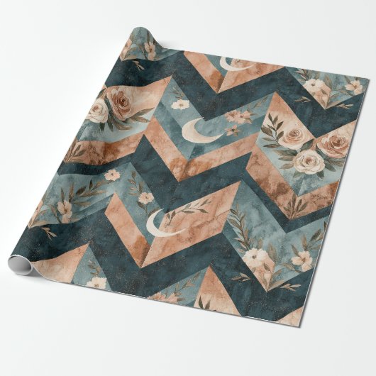 Rustic Moon Floral Chevron Erdiges Muster (8) Geschenkpapier (Ungerollt)