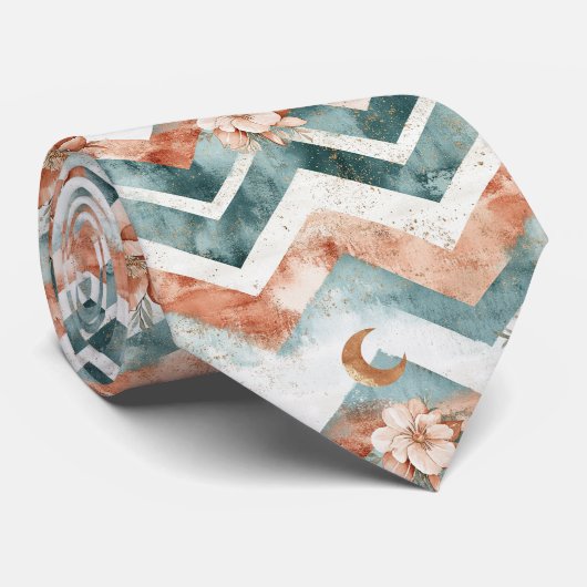 Rustic Moon Florales Chevron Erdmuster (4) Krawatte (Gerollt)