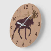 Rustic Moose Faux Leather-Look Name Große Wanduhr (Winkel)