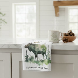 Rustic Moose "Warm Hearts & Full Mugs" custom Geschirrtuch