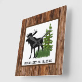 Rustic Moose with Wood Grain Trim Wall Clock Quadratische Wanduhr (Winkel)
