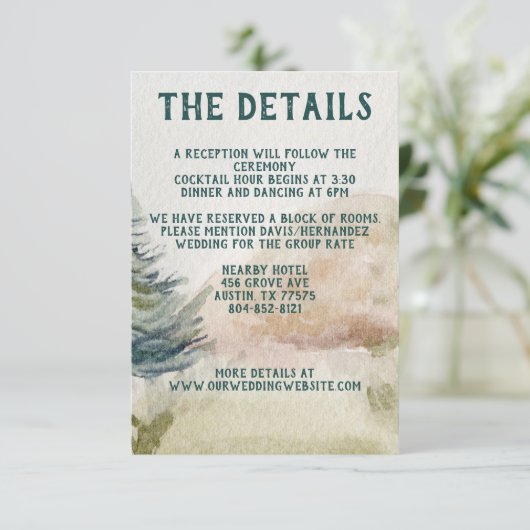 Rustic Mountain Arbor Evergreen Wedding Begleitkarte (Stehend Vorderseite)