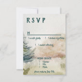 Rustic Mountain Arbor Evergreen Wedding Menu UAWG RSVP Karte (Vorderseite)
