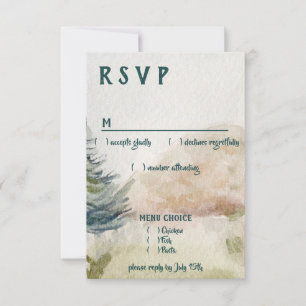 Rustic Mountain Arbor Evergreen Wedding Menu UAWG RSVP Karte