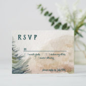Rustic Mountain Arbor Evergreen Wedding RSVP Karte (Stehend Vorderseite)