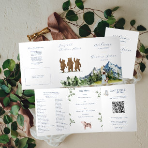 Rustic Mountain Blau & Gold   Hochzeitsprogramm Dreifach Gefaltete Einladung