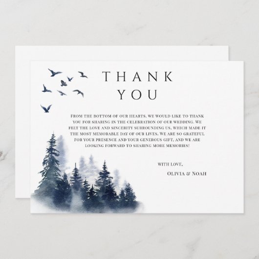 Rustic Mountain Boho Evergreen Danke Karte (Vorne/Hinten)