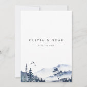 Rustic Mountain Boho Evergreen Save the Date Card Ankündigung (Vorderseite)
