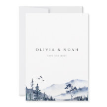 Rustic Mountain Boho Evergreen Save the Date Card