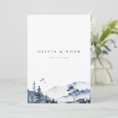 Rustic Mountain Boho Evergreen Save the Date Card Ankündigung (Stehend Vorderseite)