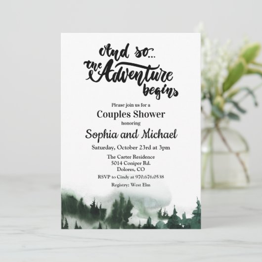 Rustic Mountain Forest Couples Dusche Einladung (Stehend Vorderseite)