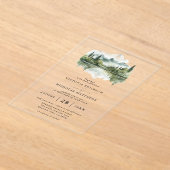 Rustic Mountain Forest Lake Budget QR Code Wedding Acryleinladungen (Ablage )